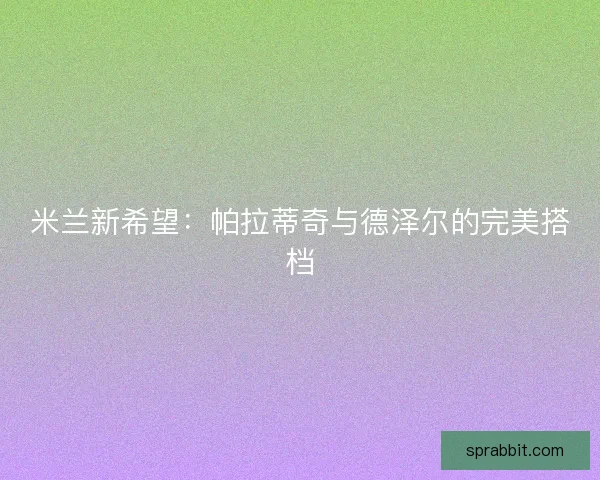 米兰新希望：帕拉蒂奇与德泽尔的完美搭档